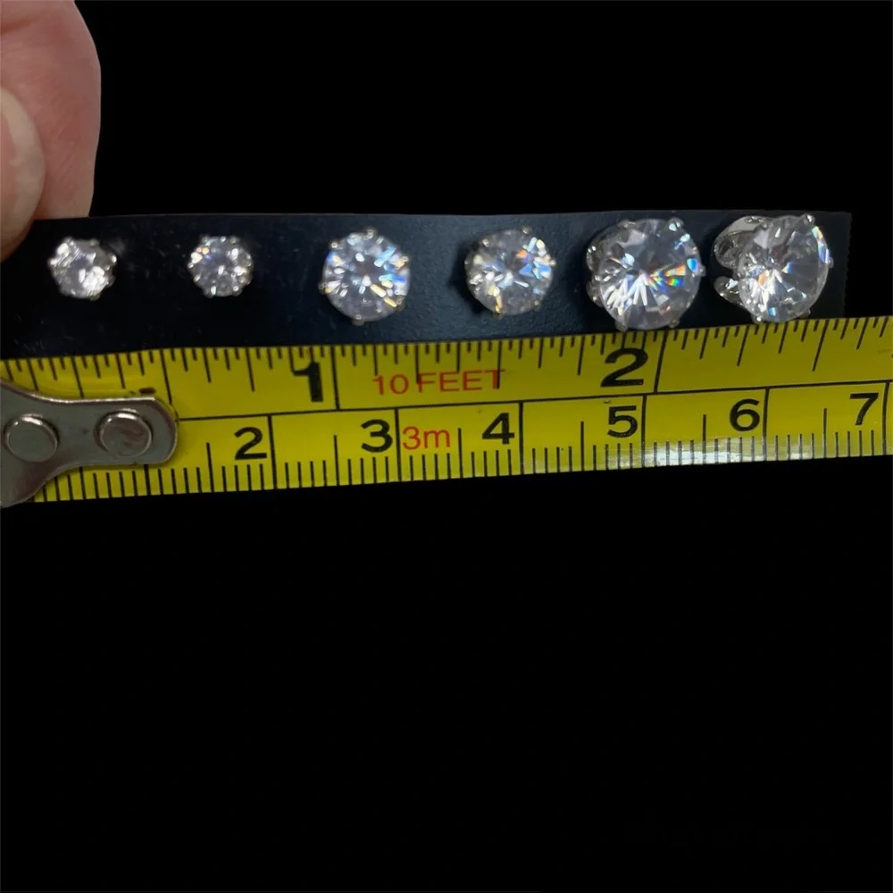 HP 🌿 3 Pair Multi-size Faux Diamond Stud Earrings Unisex Clear Cubic Zirconium - Picture 7 of 12